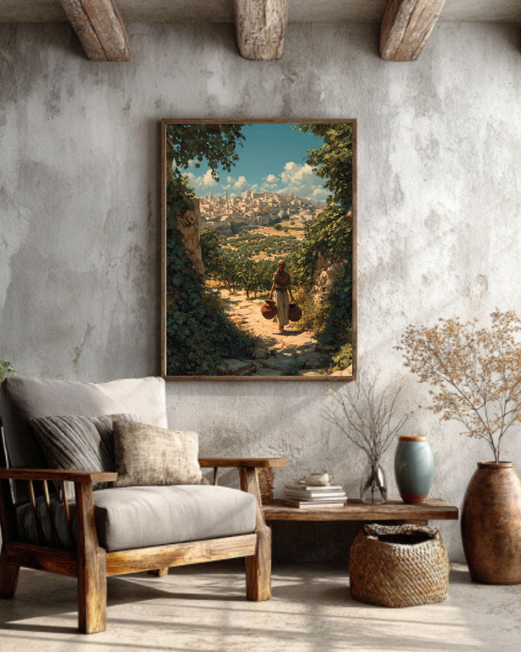 Ancient Jerusalem Canvas Art  Biblical Israelite Woman, Vineyard Scene