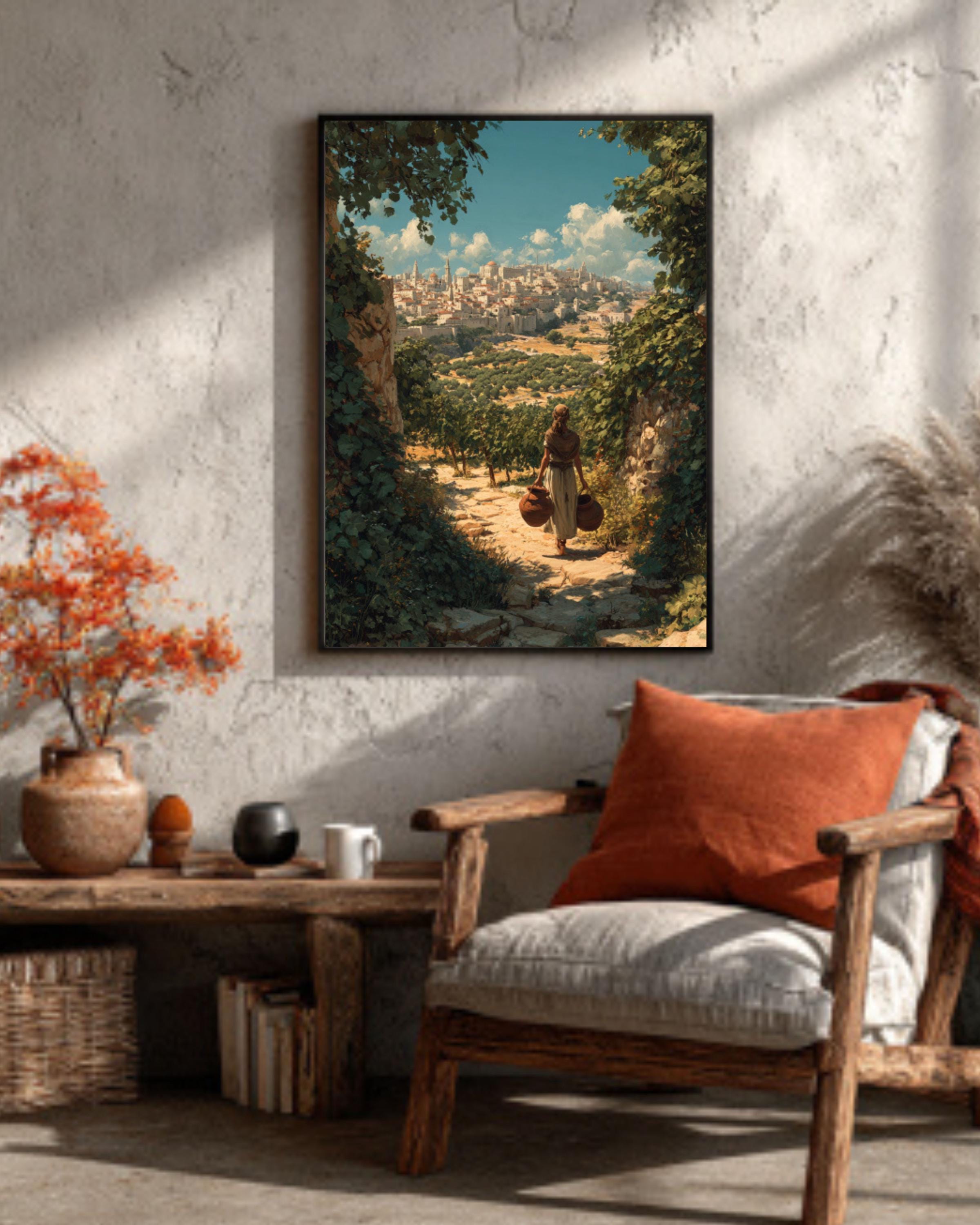 Ancient Jerusalem Canvas Art  Biblical Israelite Woman, Vineyard Scene