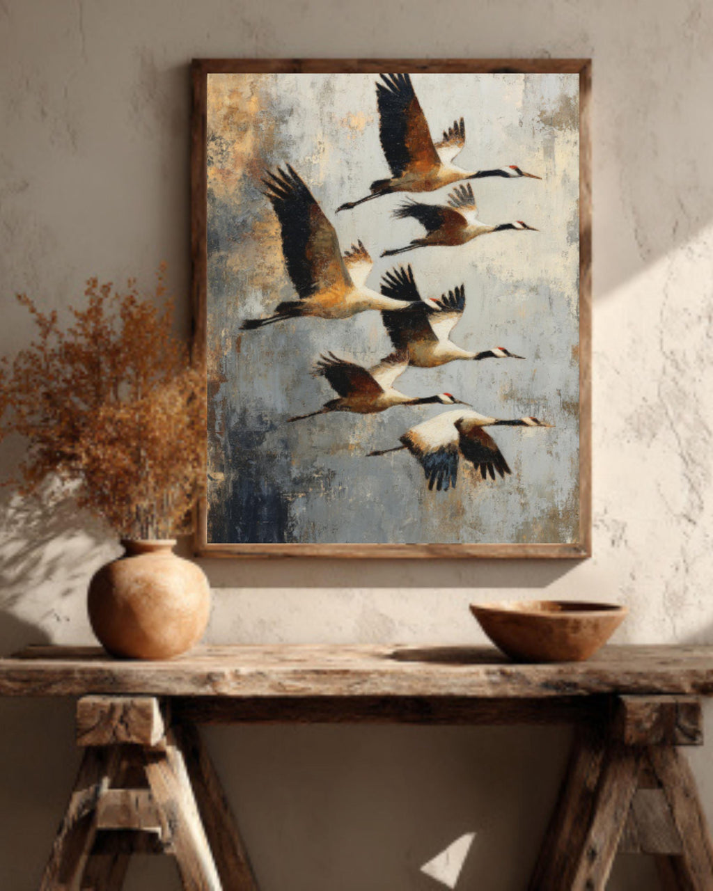 Abstract Birds in Flight Canvas Art  Earth Tone Rustic Decor