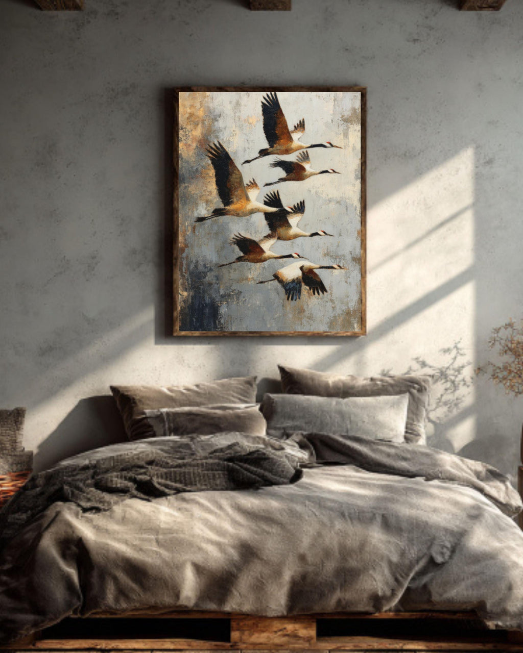 Abstract Birds in Flight Canvas Art  Earth Tone Rustic Decor