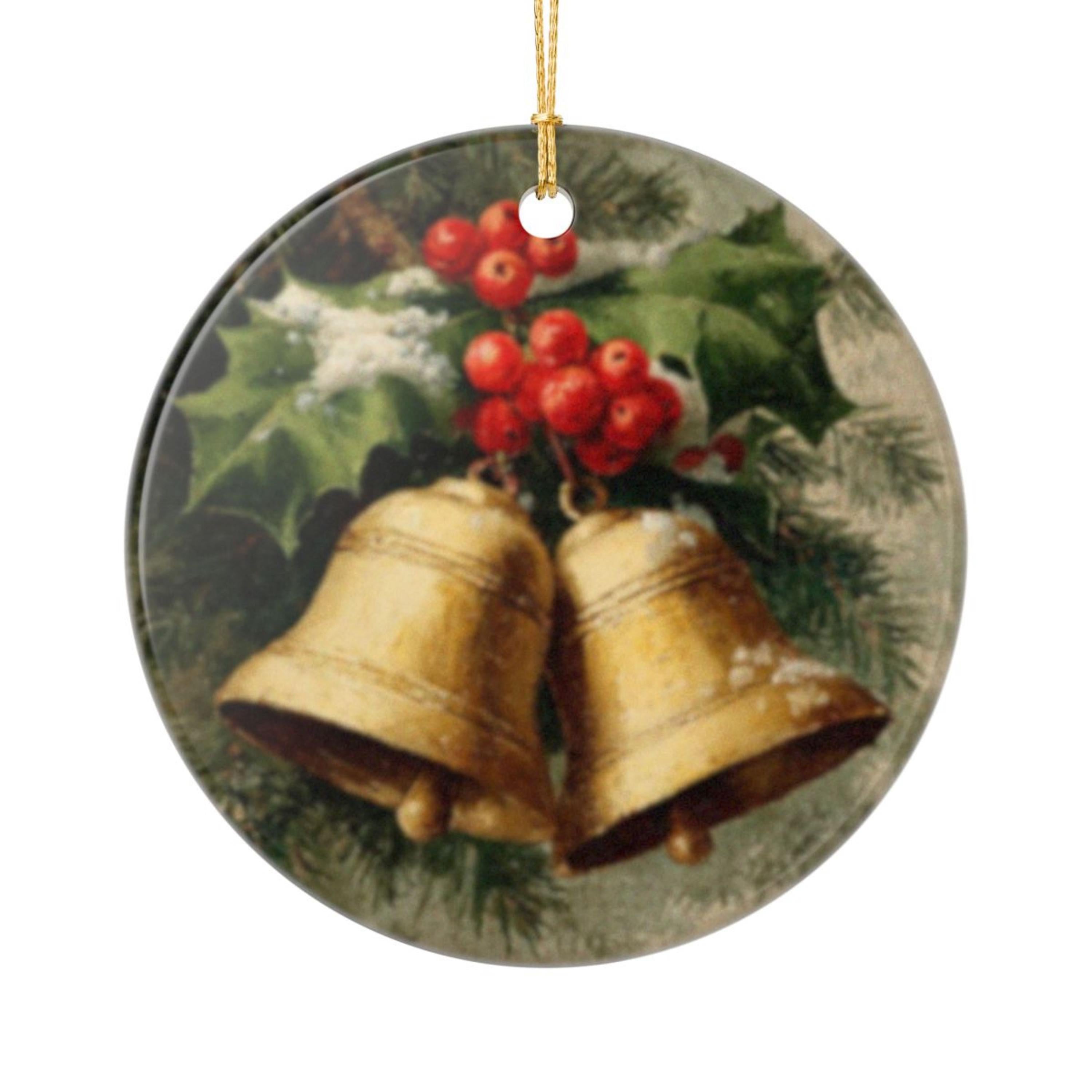 Rustic Christmas Bells Ceramic Ornament  Vintage Holiday Decor