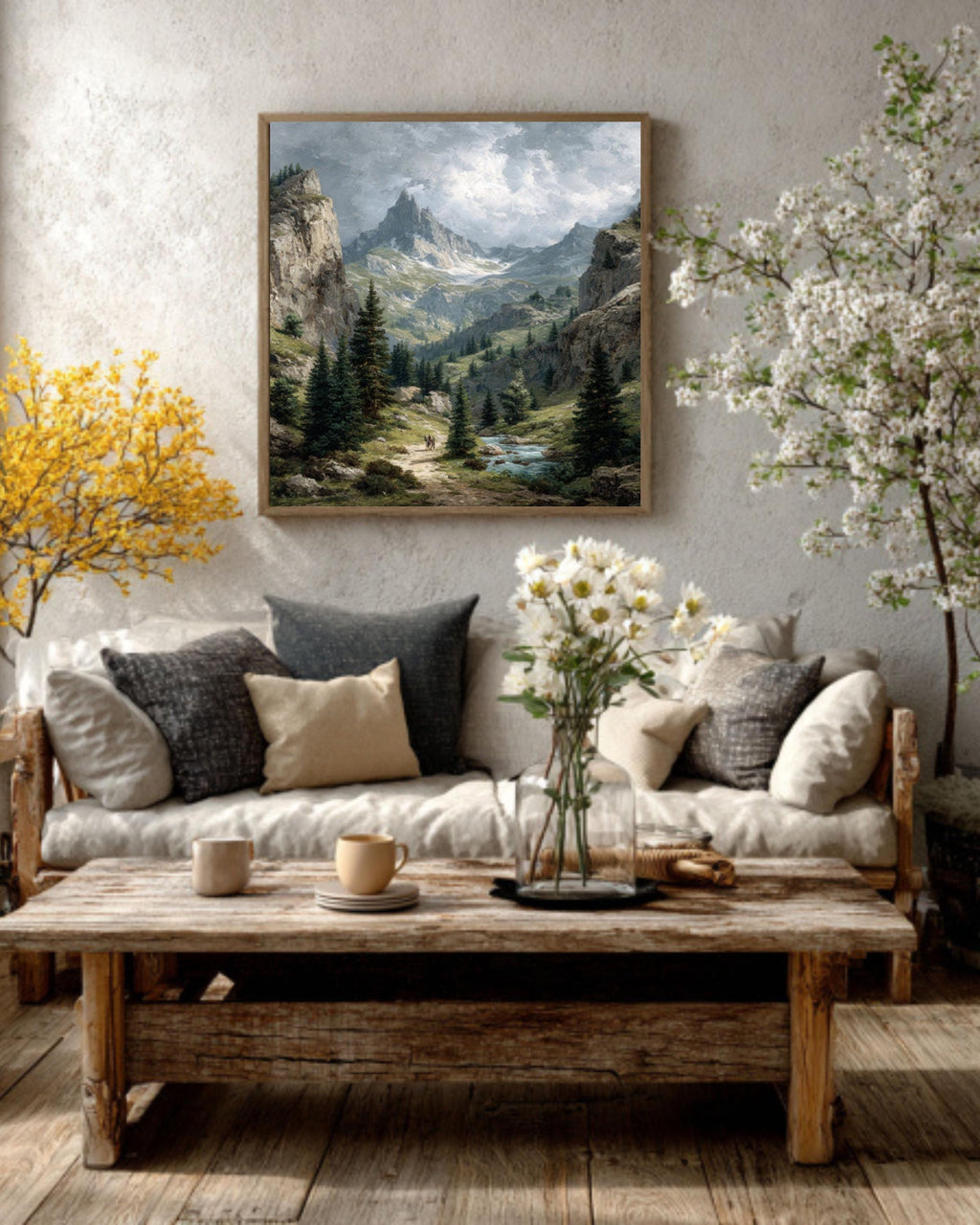 Alpine Valley Canvas Art  Gustave Doré Style Mountain Landscape