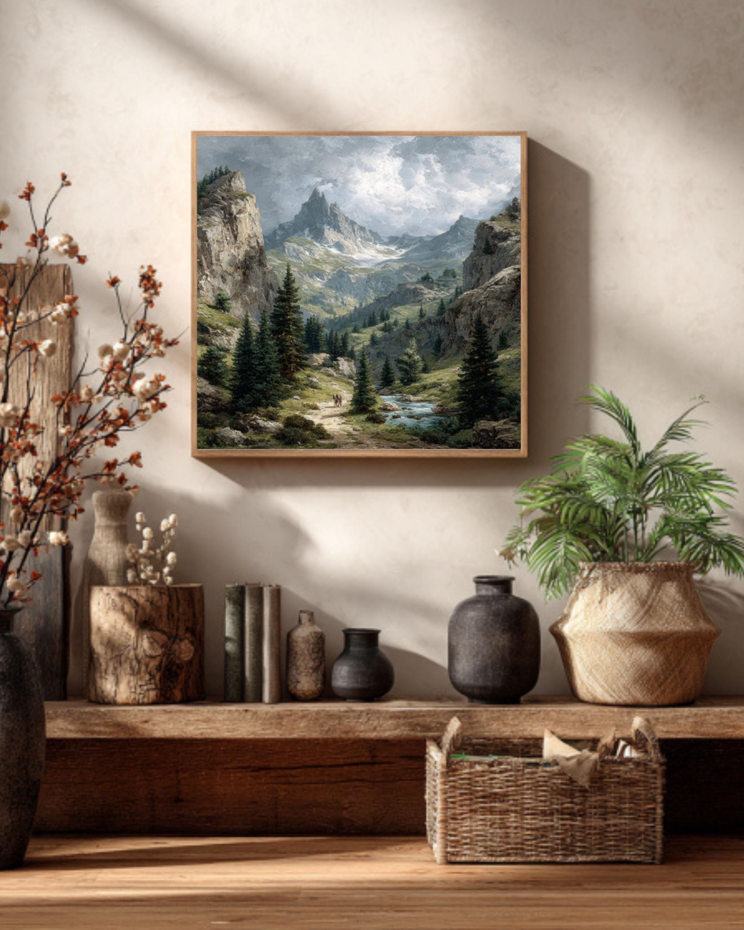 Alpine Valley Canvas Art  Gustave Doré Style Mountain Landscape