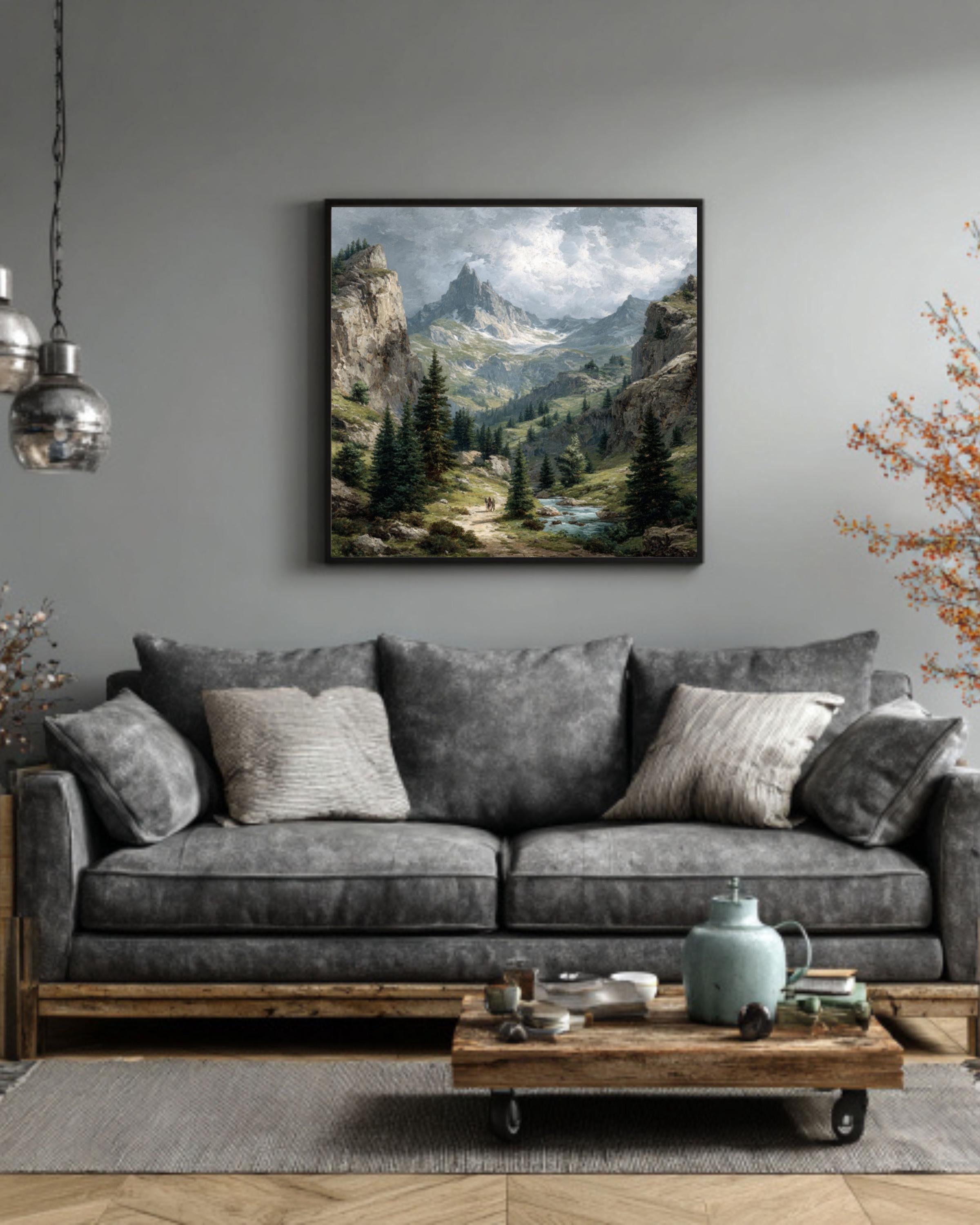 Alpine Valley Canvas Art  Gustave Doré Style Mountain Landscape