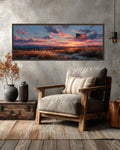 American Flag Sunset Canvas Art  Rustic Patriotic Wall Decor