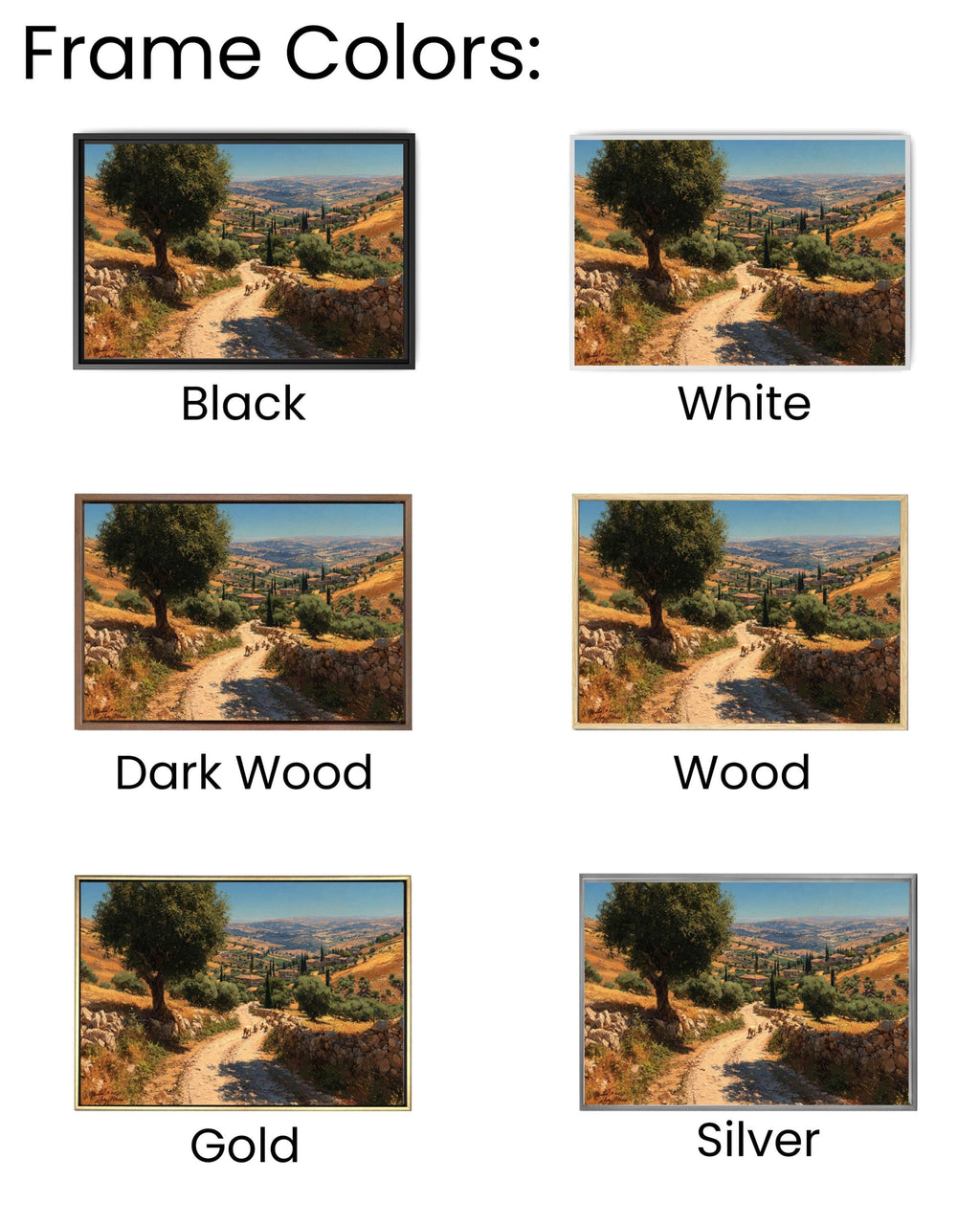 Ancient Jerusalem Hills Oil Painting  Winding Road with Sheep & Donkeys, Rustic Countryside Wall Art Canvas or Framed Print