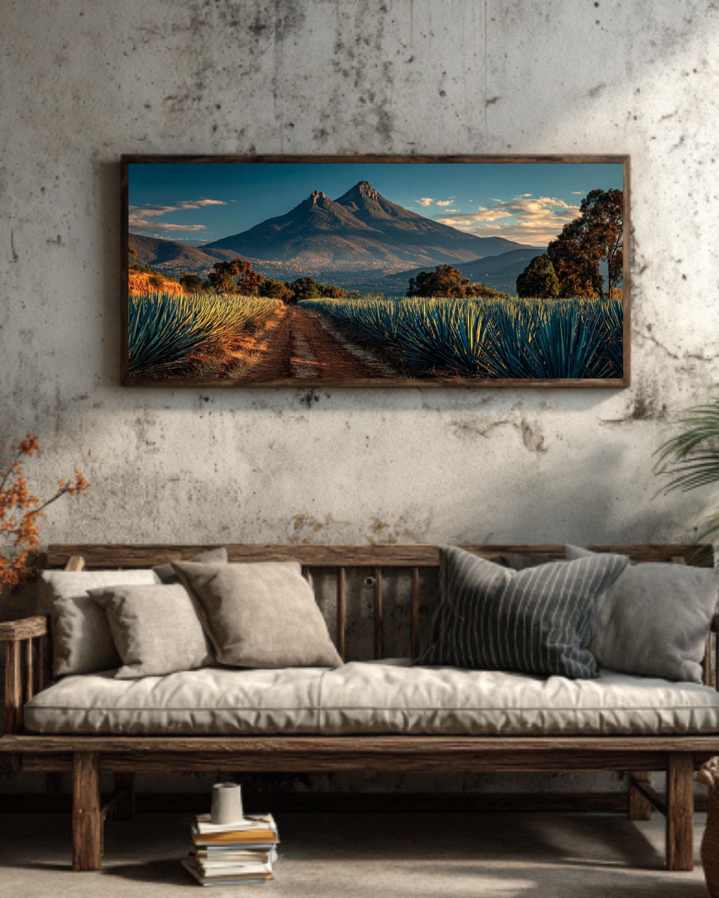 Agave Field Mexico Canvas Art  Tequila Hill Landscape, Rustic Desert Print