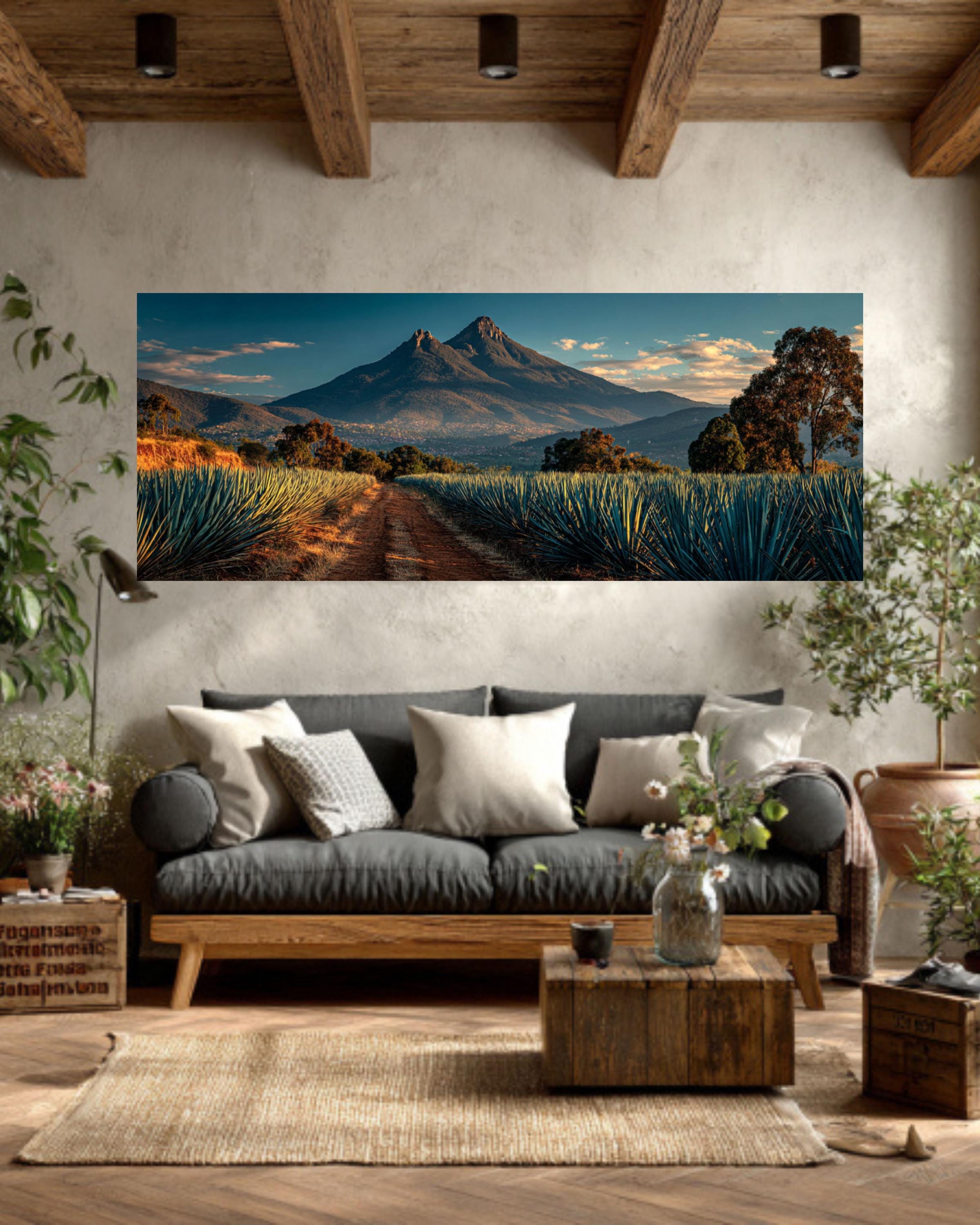 Agave Field Mexico Canvas Art  Tequila Hill Landscape, Rustic Desert Print