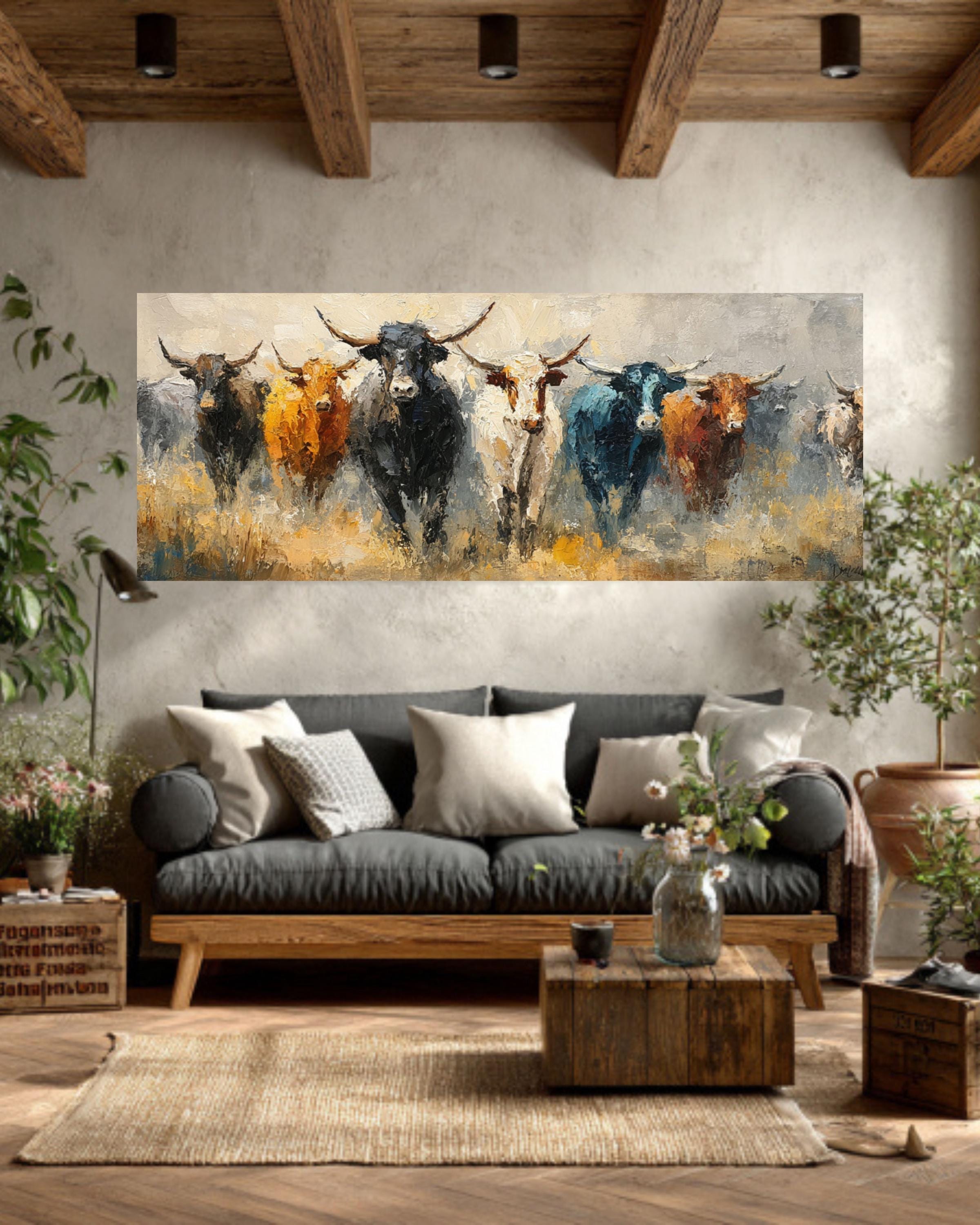 Abstract Cow Canvas Print  Impasto Farmhouse Wall Decor