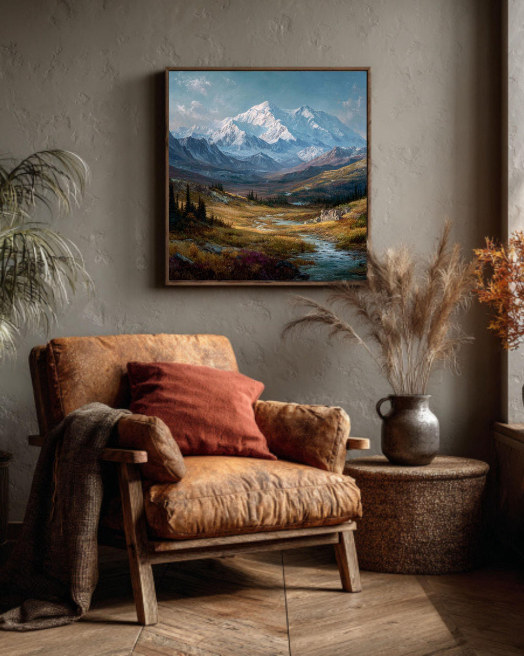 Alaskan Mountain Landscape Painting  Oil & Watercolor Canvas Wall Art