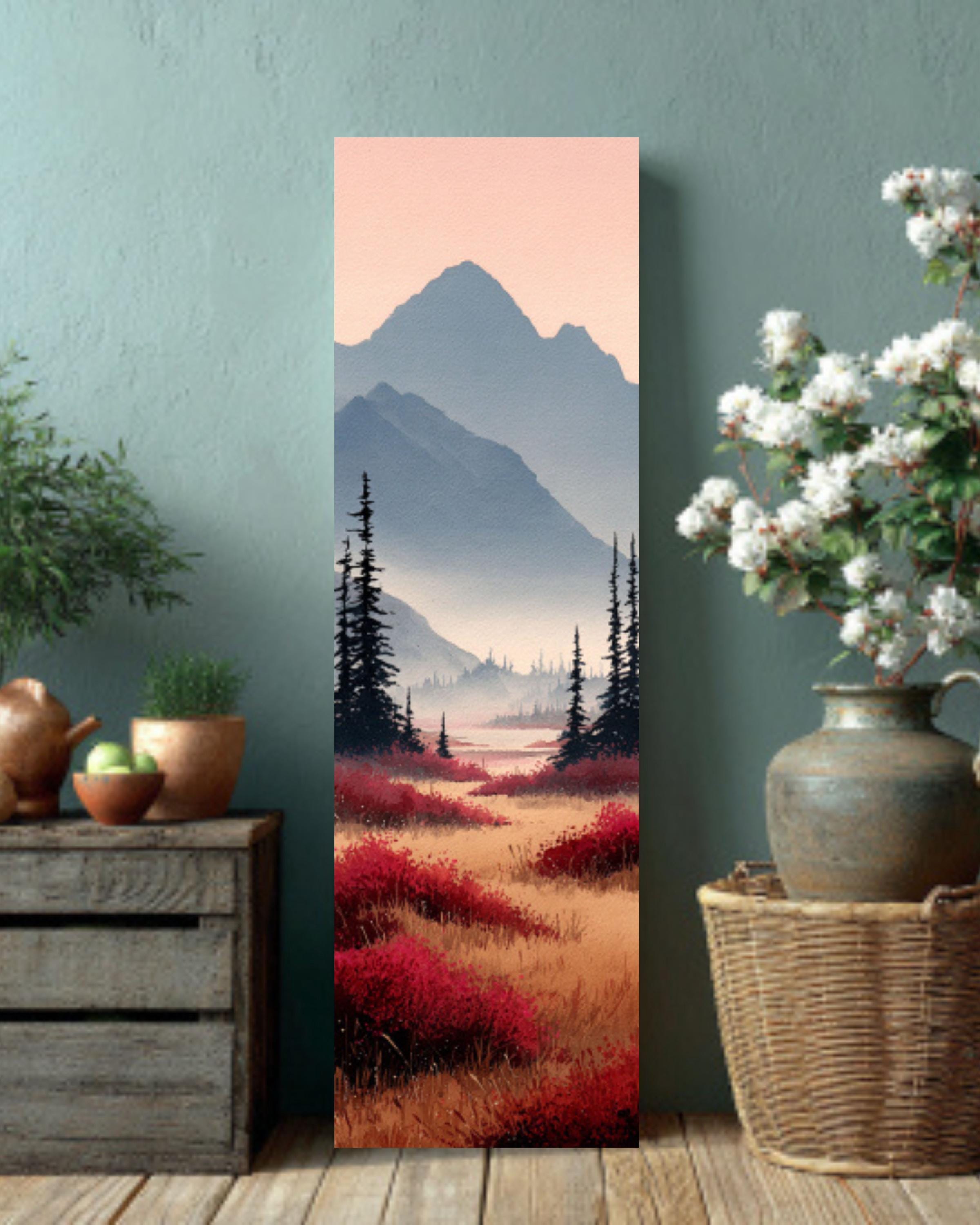 Alaskan Autumn Watercolor Canvas Art  Serene Mountain Landscape