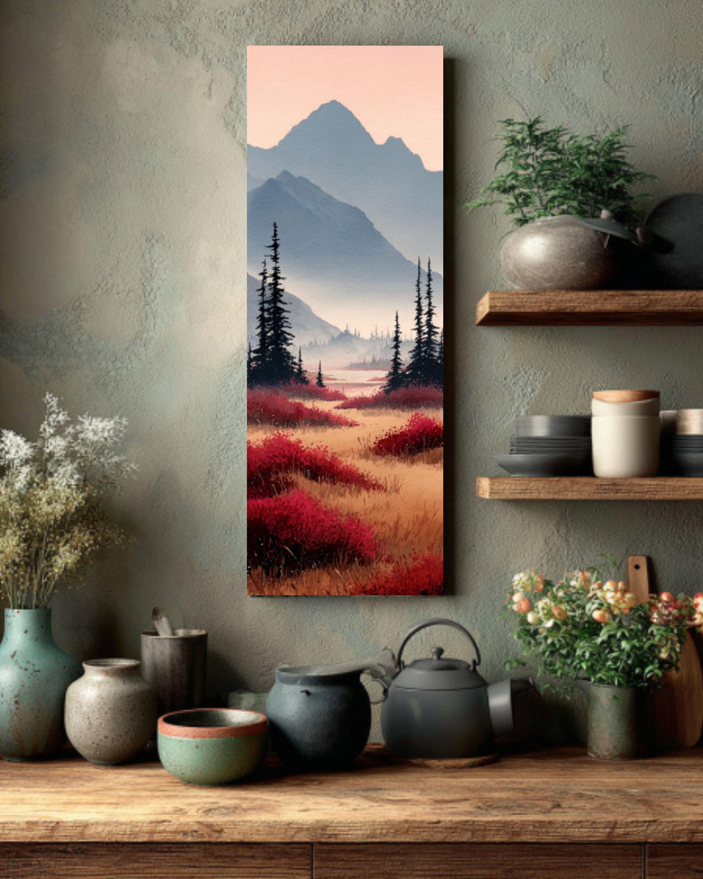 Alaskan Autumn Watercolor Canvas Art  Serene Mountain Landscape