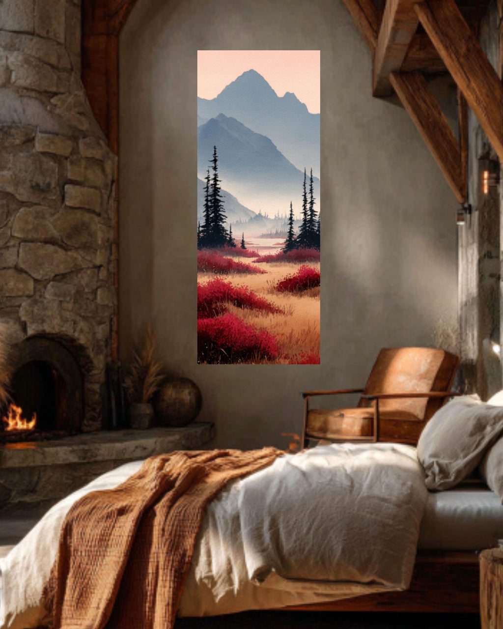 Alaskan Autumn Watercolor Canvas Art  Serene Mountain Landscape