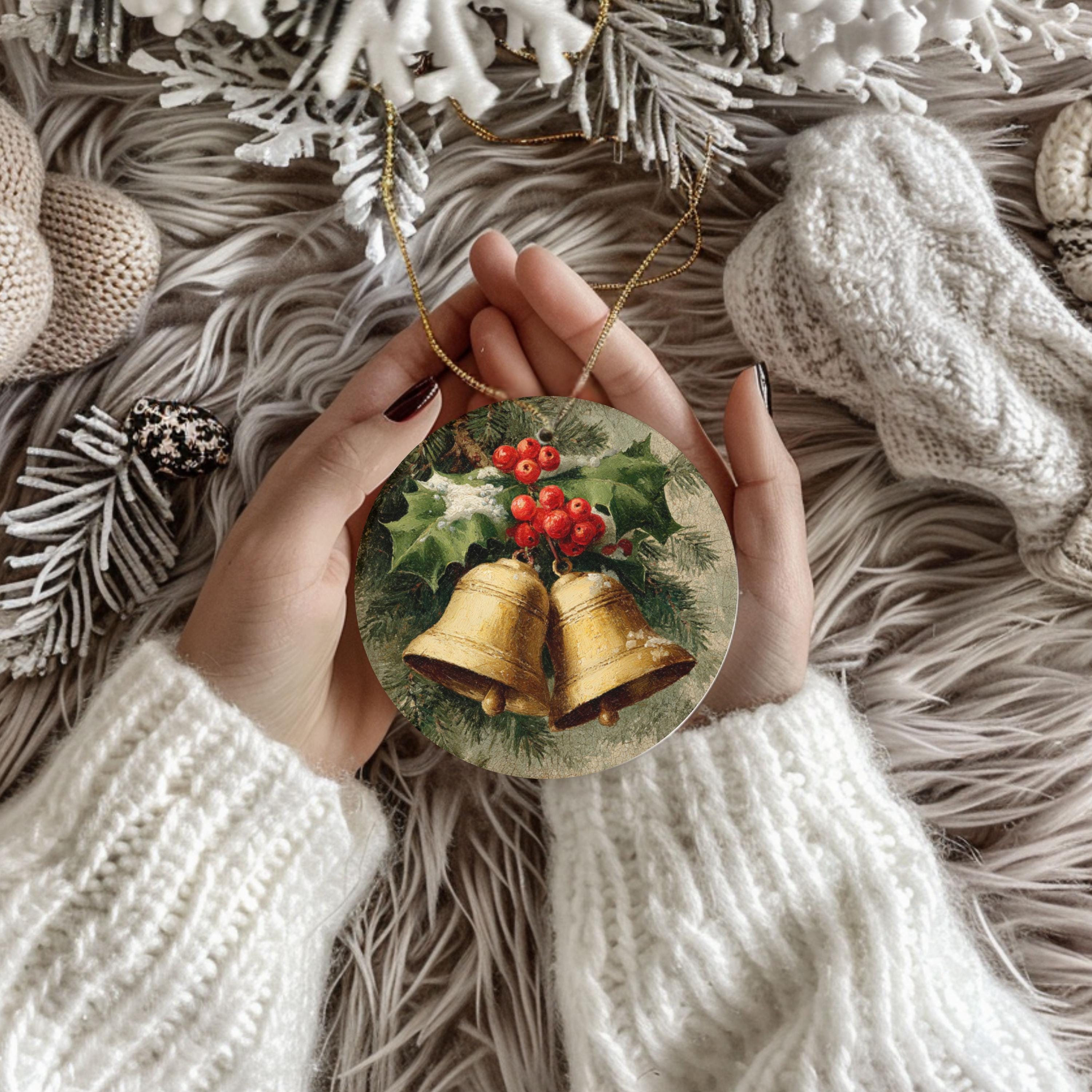 Rustic Christmas Bells Ceramic Ornament  Vintage Holiday Decor