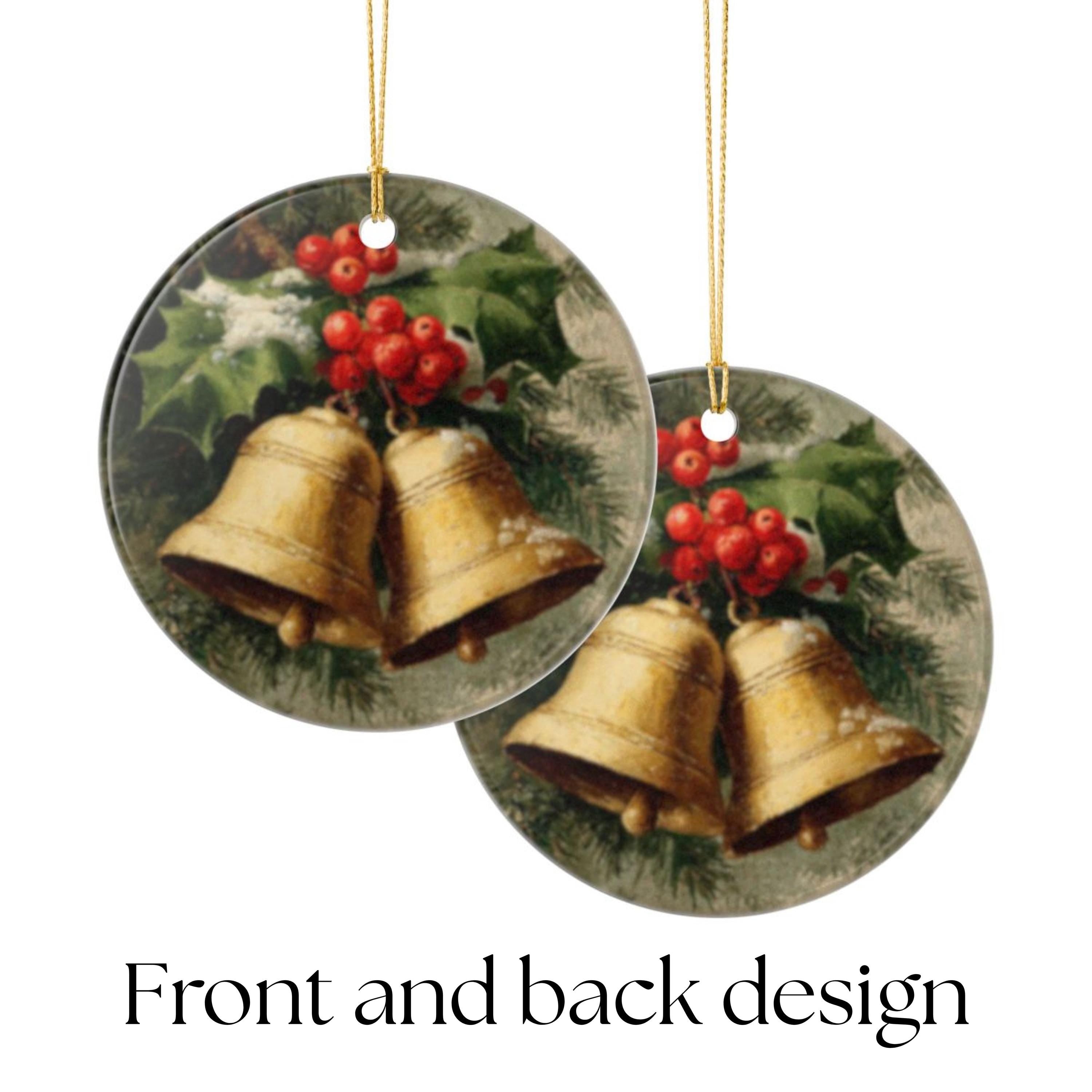 Rustic Christmas Bells Ceramic Ornament  Vintage Holiday Decor