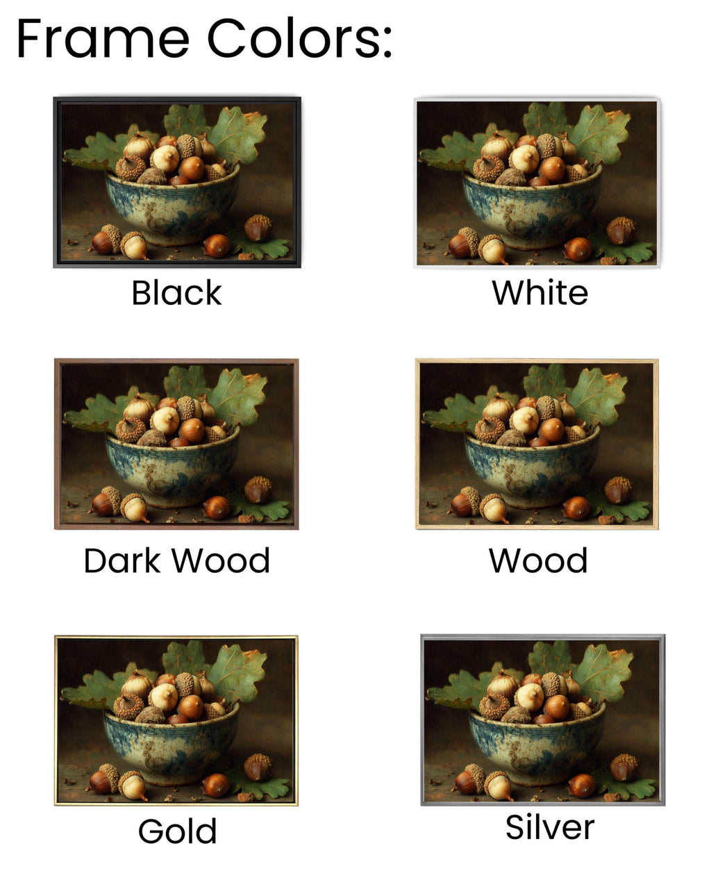Acorn Bowl on Oak Leaf Wall Art  Rustic Autumn Nature Still Life, Warm Woodland Decor, Poster/Canvas/Framed Print