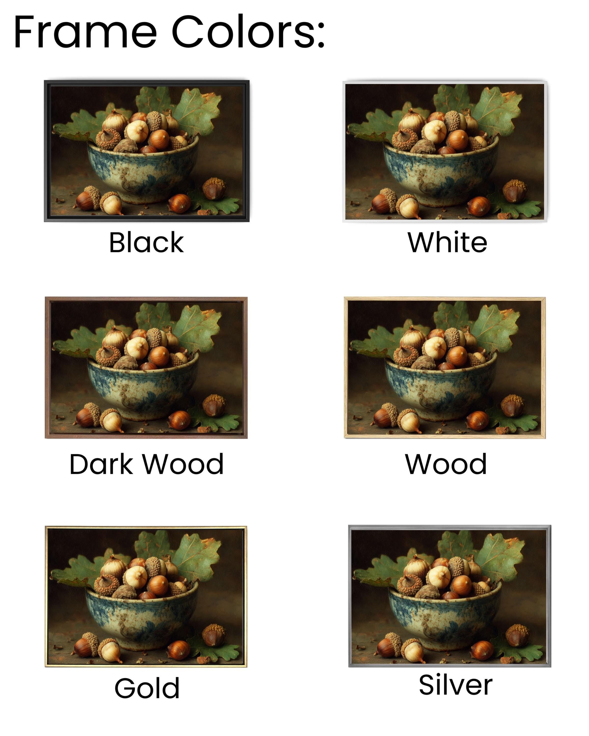 Acorn Bowl on Oak Leaf Wall Art  Rustic Autumn Nature Still Life, Warm Woodland Decor, Poster/Canvas/Framed Print