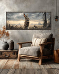Curious Rabbit Family Wall Art  Detailed Oil Painting of Meadow, Trees & Wildlife, Rustic Countryside Canvas/Framed