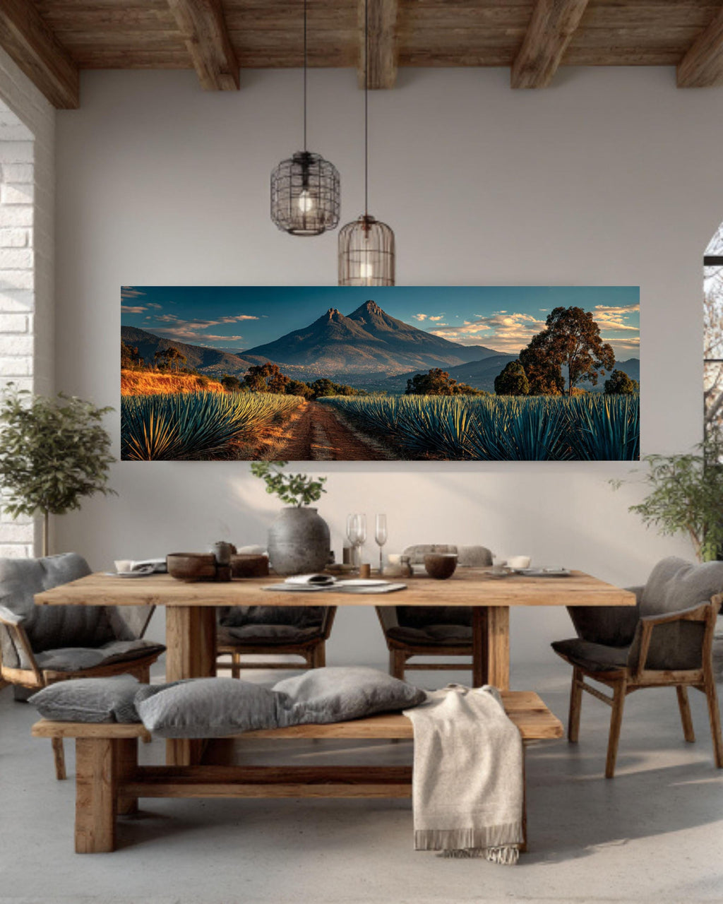 Agave Field Mexico Canvas Art  Tequila Hill Landscape, Rustic Desert Print