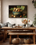 Acorn Bowl on Oak Leaf Wall Art  Rustic Autumn Nature Still Life, Warm Woodland Decor, Poster/Canvas/Framed Print