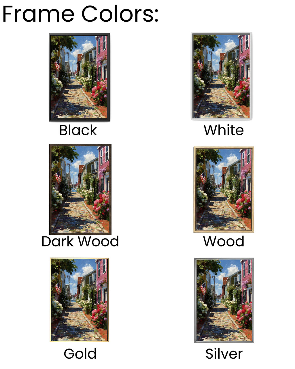 Charming Nantucket Main Street Print  Rustic Island Town with Flowers & Flags, Coastal Cottage Wall Art