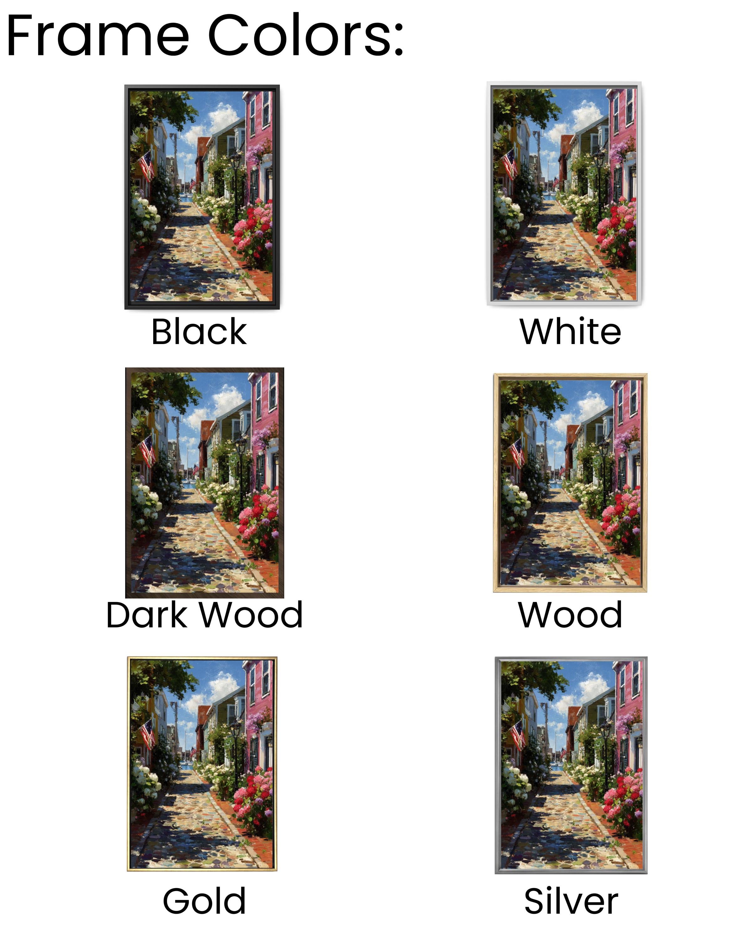 Charming Nantucket Main Street Print  Rustic Island Town with Flowers & Flags, Coastal Cottage Wall Art