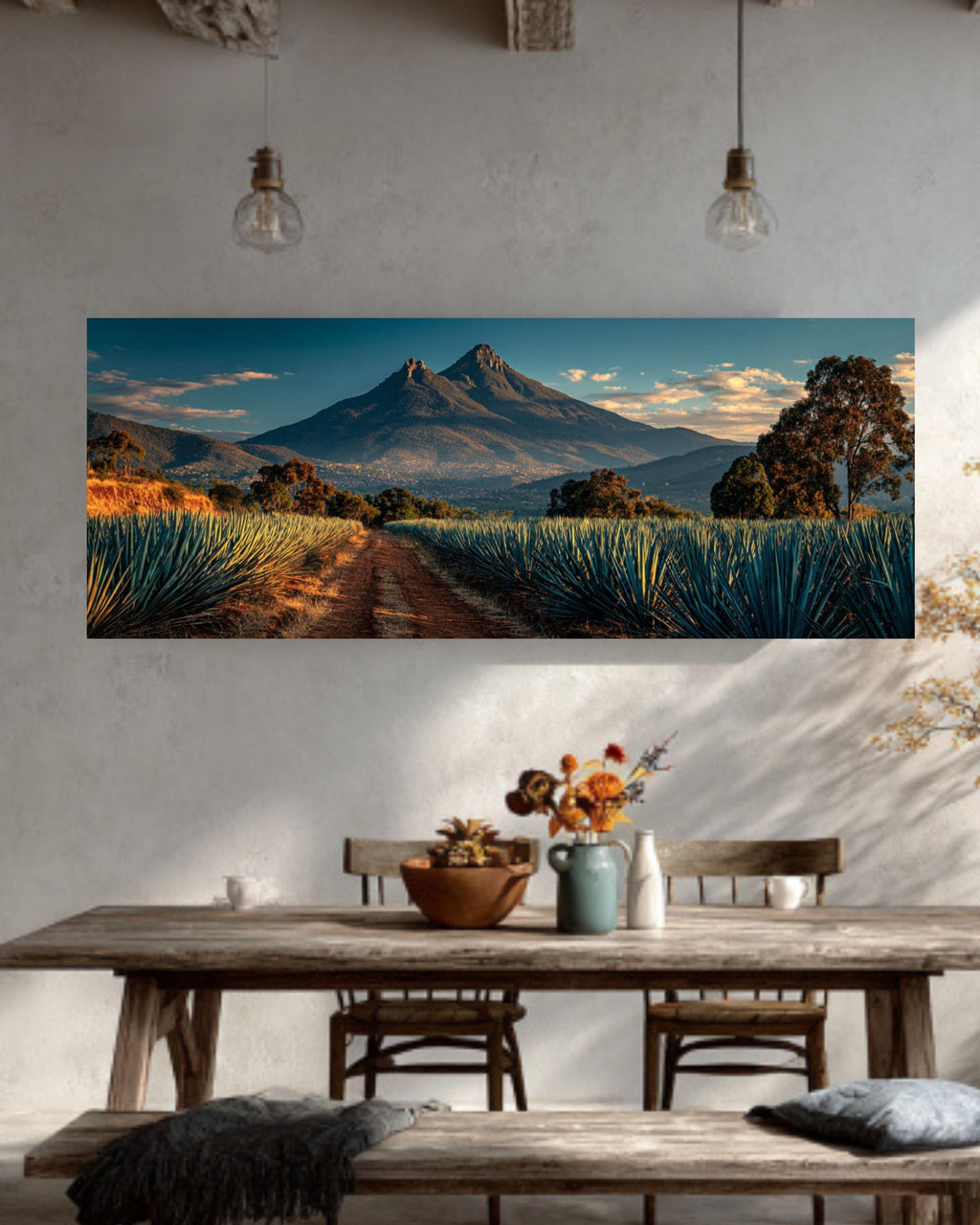 Agave Field Mexico Canvas Art  Tequila Hill Landscape, Rustic Desert Print